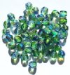 50 6mm Faceted Tri Tone Crystal, Green, & Purple AB Beads